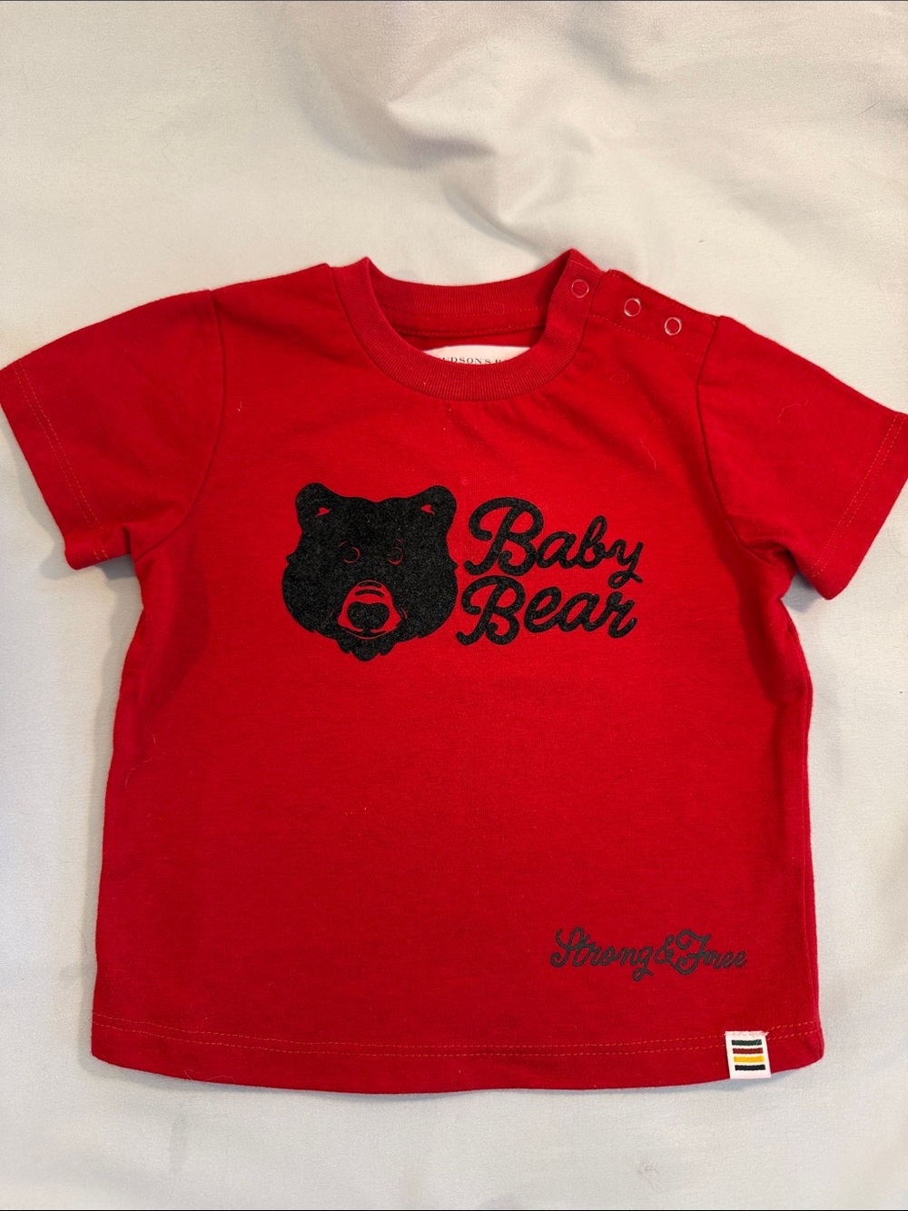 HBC - Strong & Free Red Baby Bear Short Sleeve Tee for Kids. Canadian.